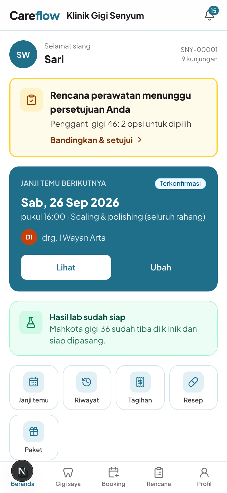 Aplikasi pasien dengan salinan rekam medis