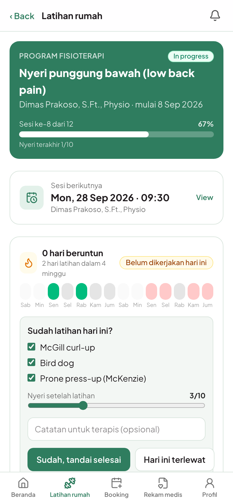 Home exercise programme