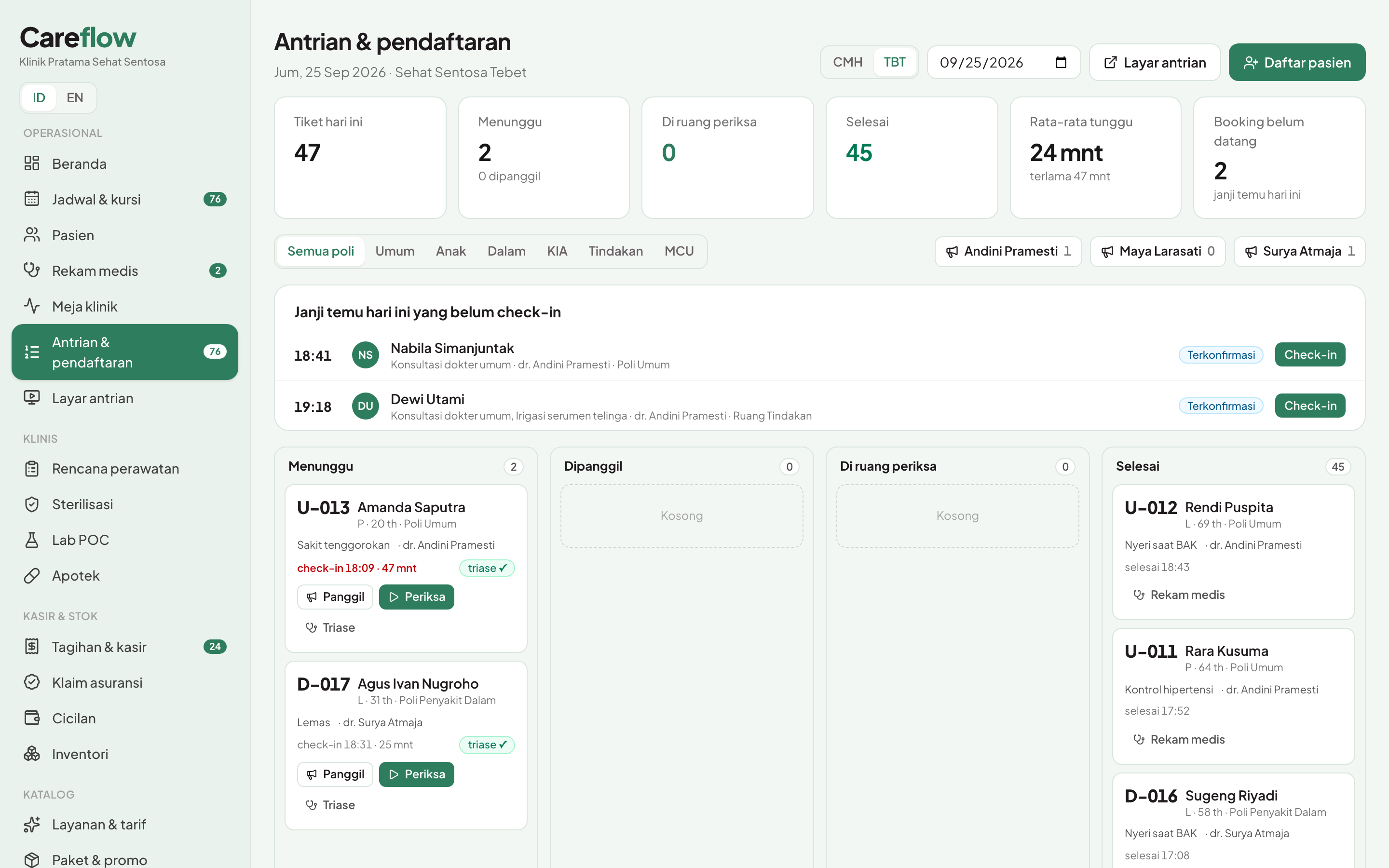 Antrian per poli dan layar antrian